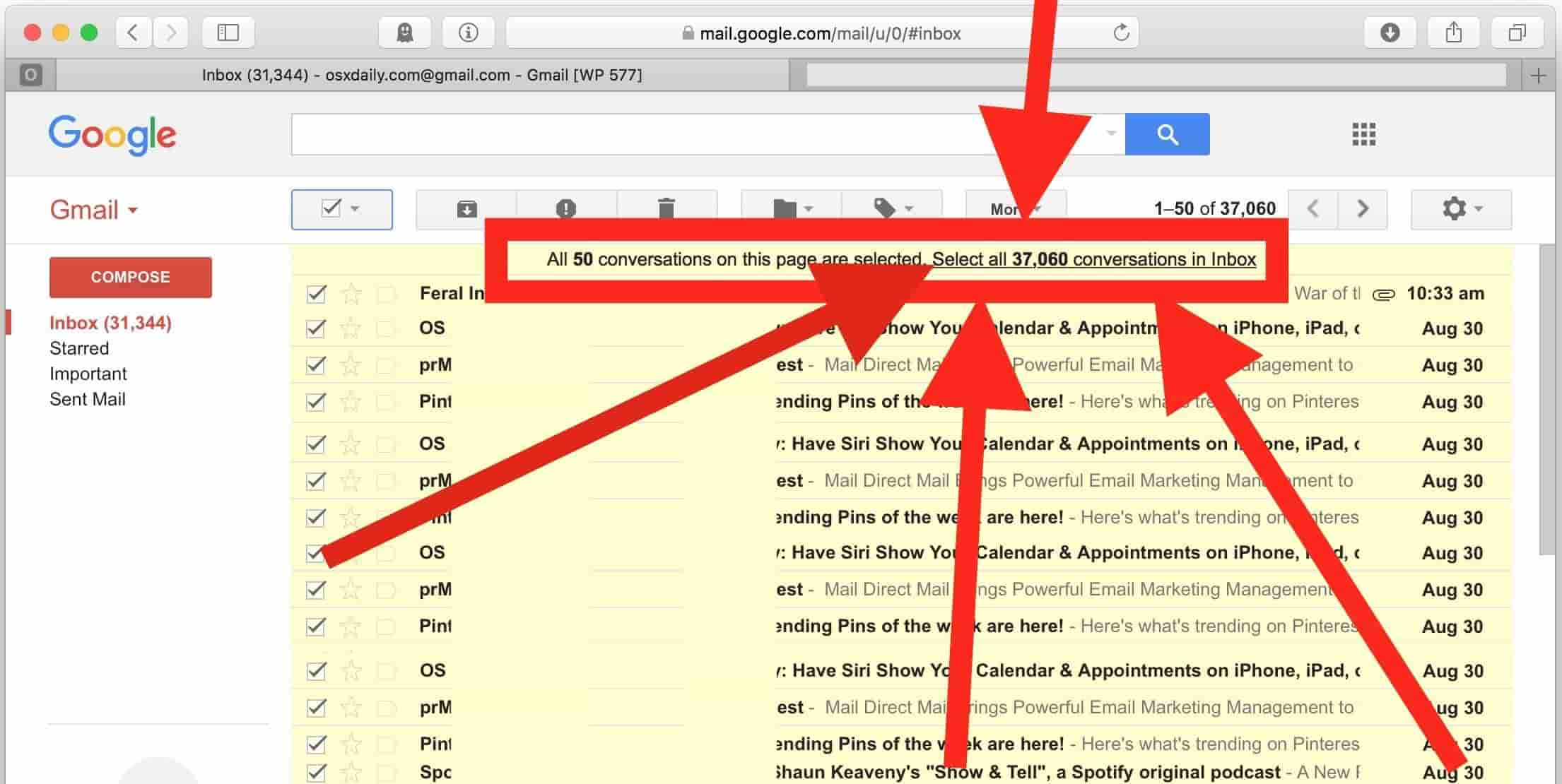how to bulk select emails in gmail