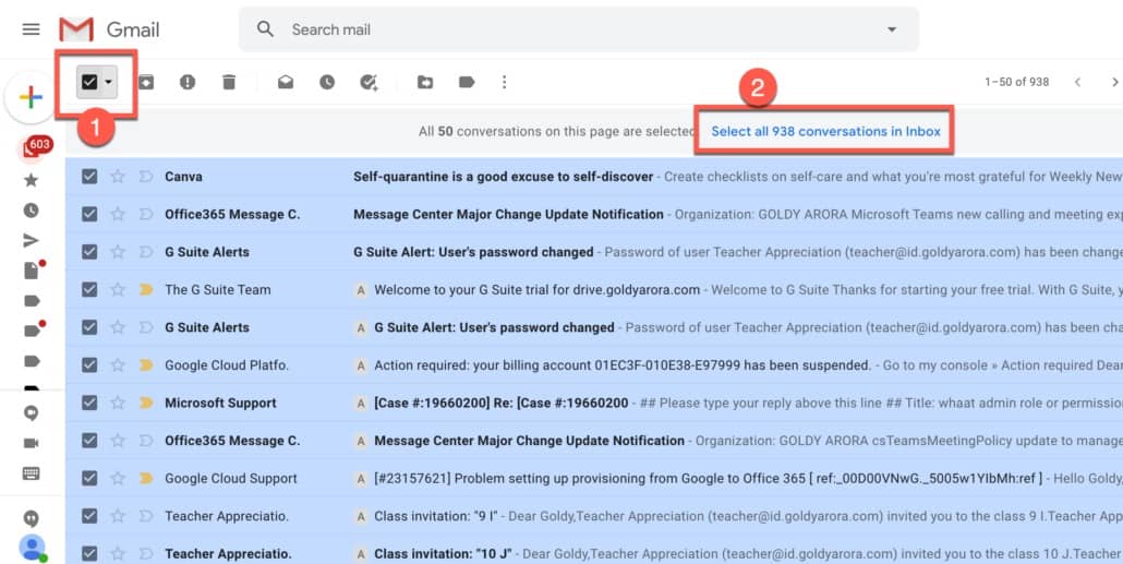 how to select bulk emails in gmail